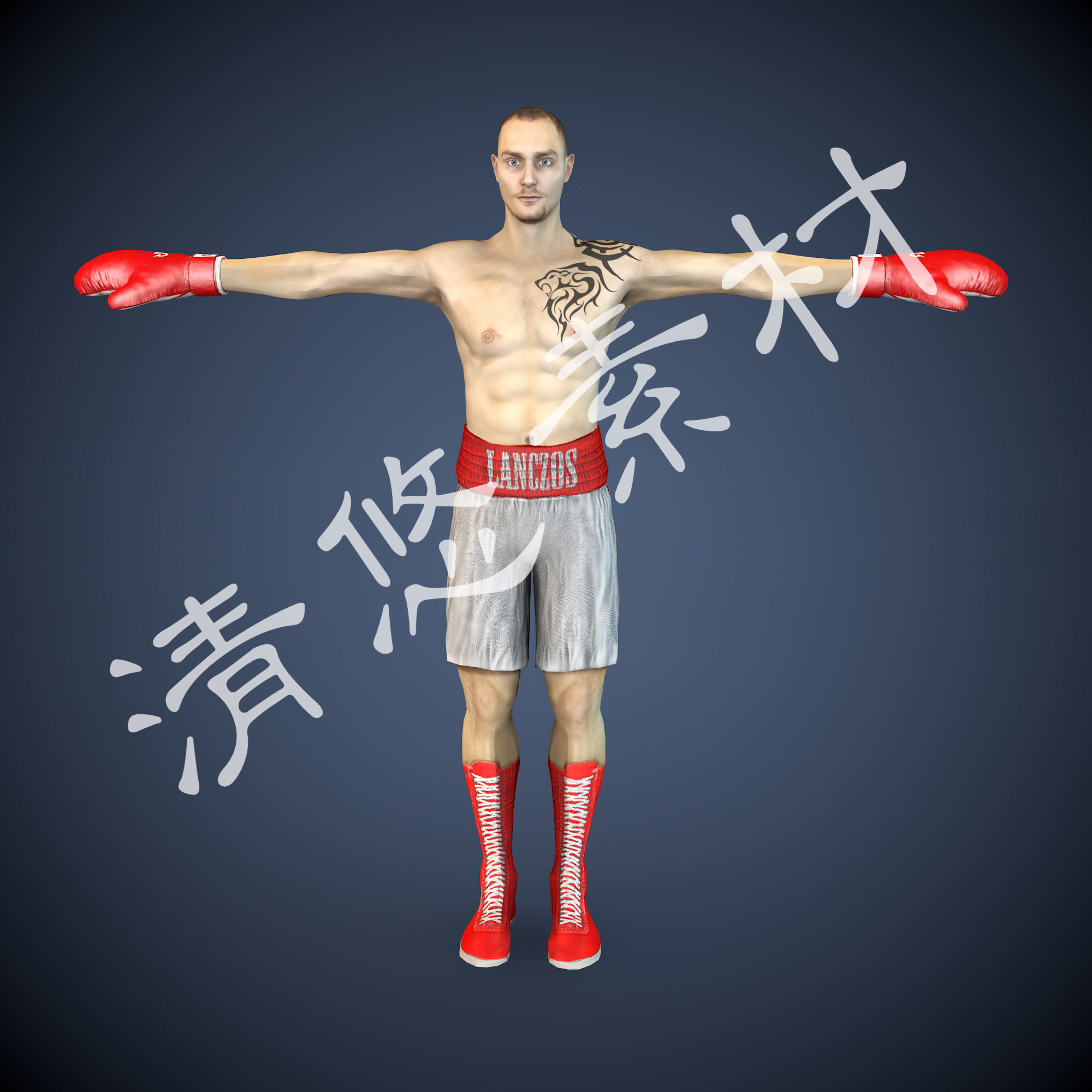 男拳击手运动员模型c4d fbx格式骨骼绑定纹身肌肉男人物非实物564