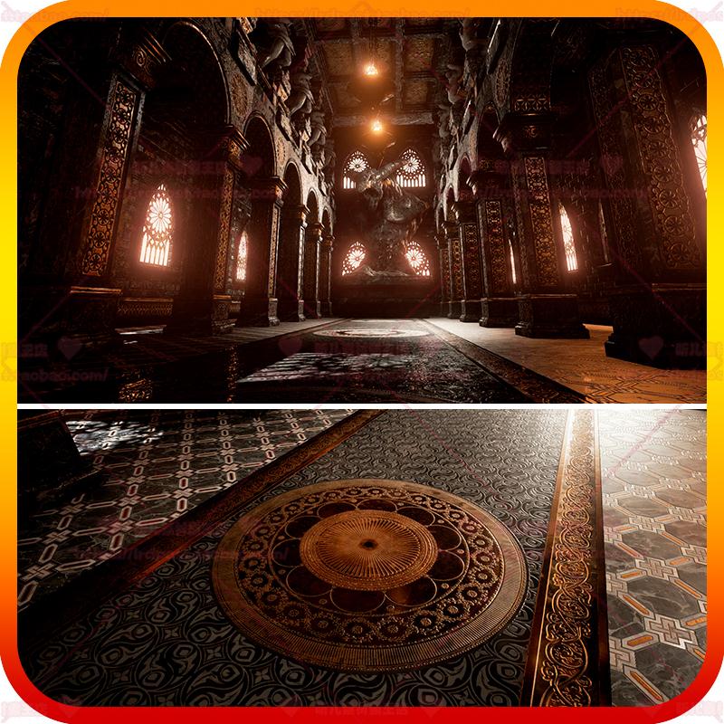 UE4 虚幻5 Dark Temple 黑暗神殿寺庙殿堂教堂雕像室内场景3D模型