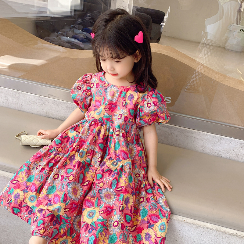 女童碎花连衣裙韩国童装2024夏季新款儿童短袖纯棉洋气公主棉布裙