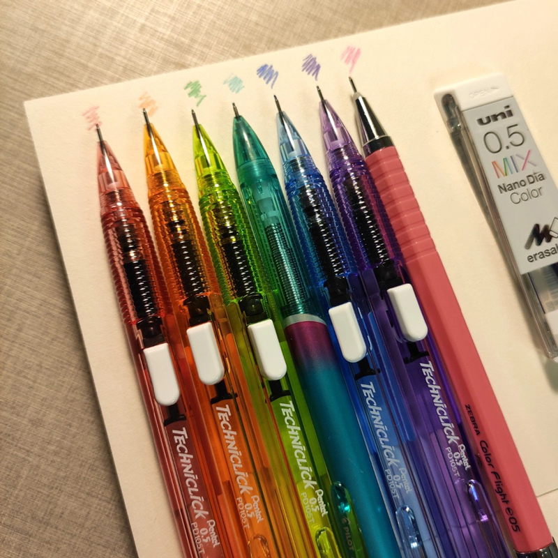 日本Pentel派通自动铅笔0.5透明侧按式PD105T自动笔彩色铅芯画画涂鸦铅笔小学生专用二年级活动铅笔儿童铅笔