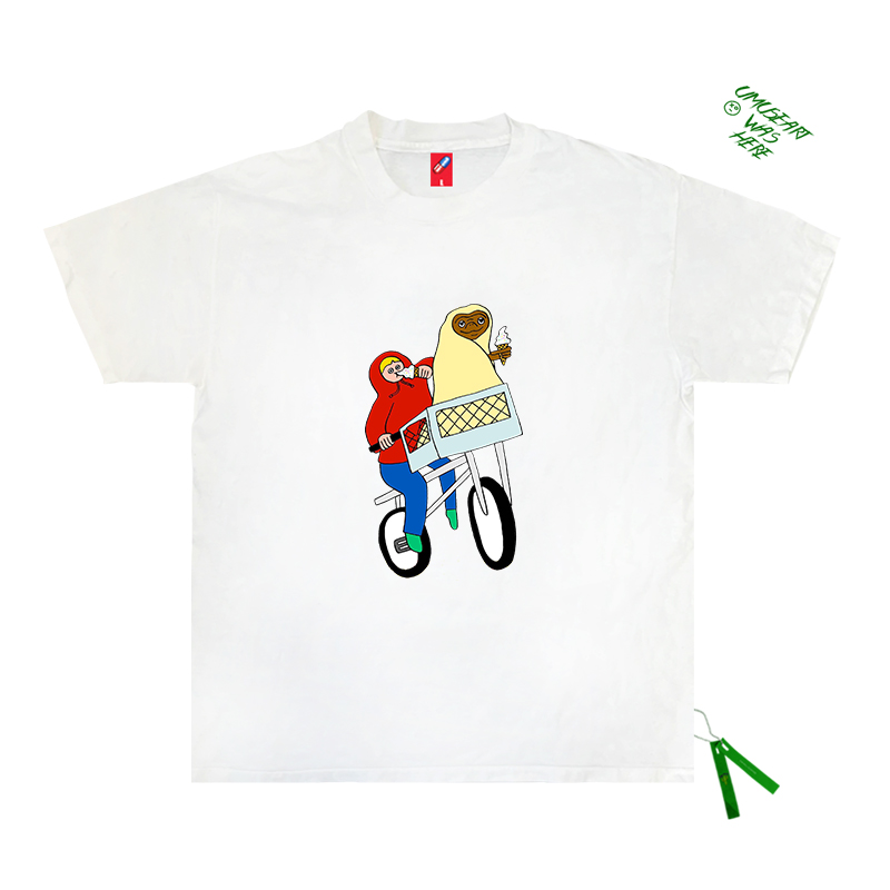 浪漫骑自行车 小众创意ins可爱艺术插画男女情侣半袖宽松短袖T恤