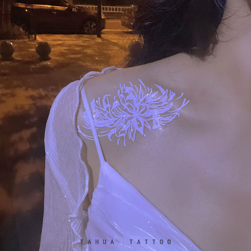 她画 白色彼岸花纹身贴 防水持久女胸口贴纸图案性感ins风