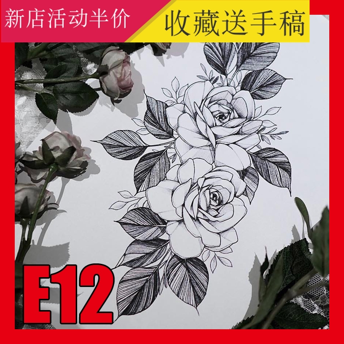 小清新花朵风格纹身素花资料刺青图案国外大师素材参考花臂作品