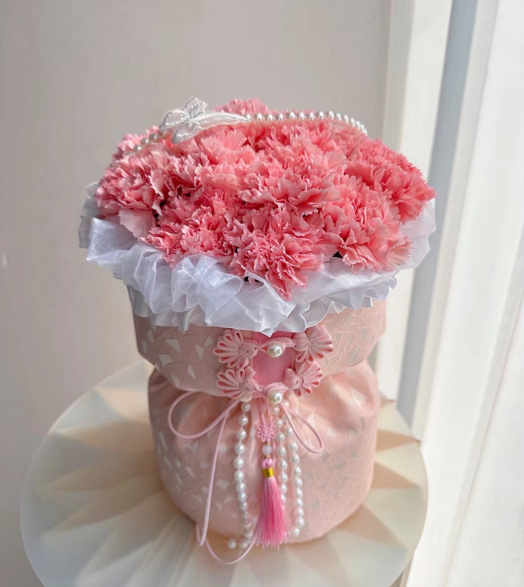 粉色花艺包装布 马卡龙樱花布 菱形提花包花布康乃馨花束花艺包装