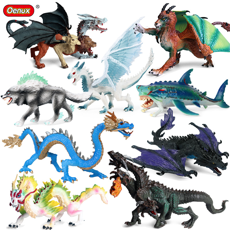 中国神龙神话飞龙玩具远古西方魔兽龙三头龙恐龙凤凰模型仿真动物