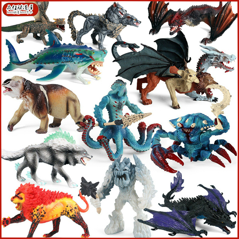 仿真西方魔兽冰魔人战斗螃蟹章鱼怪海洋神话三头龙地狱犬模型玩具