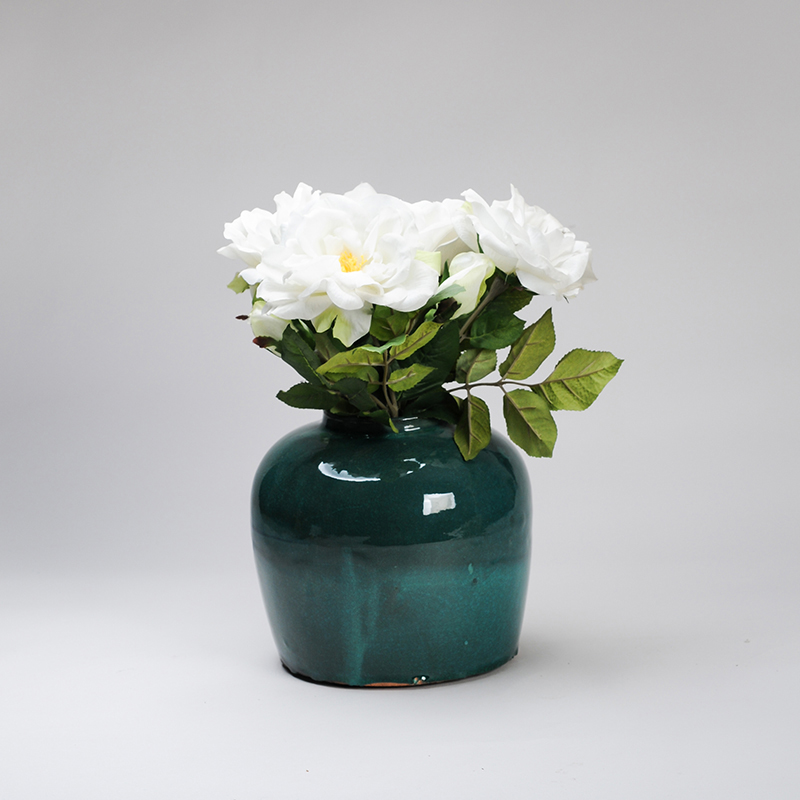 花瓶多款绿釉陶瓷仿80年代古长沙窑田园风格装饰圆形花器