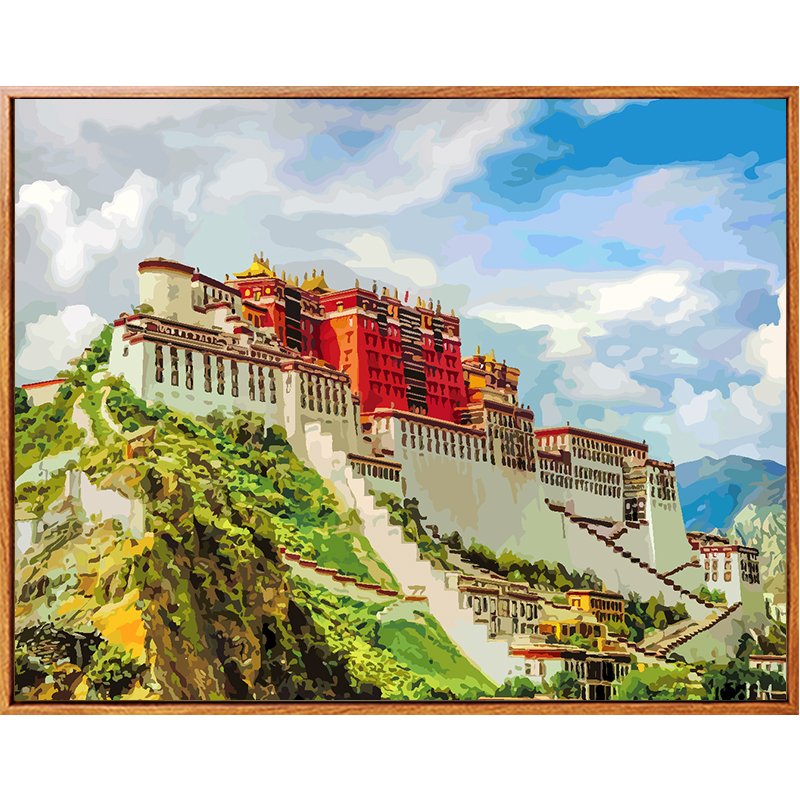 diy 数字油画中国十大旅游景点手绘西藏布达拉宫客厅风景装饰品画