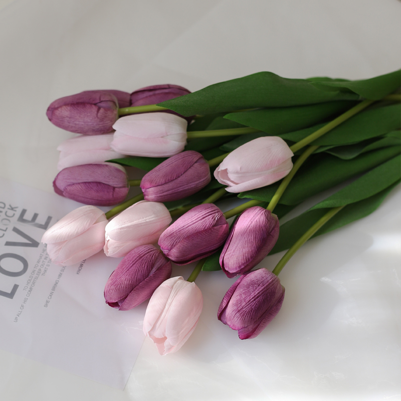 【手感保湿】紫色郁金香仿真花假花桌面摆花装饰绢花插花手捧花