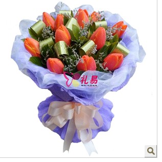 橘红色郁金香12枝花束上海同城鲜花速递周年纪念生日祝福送花