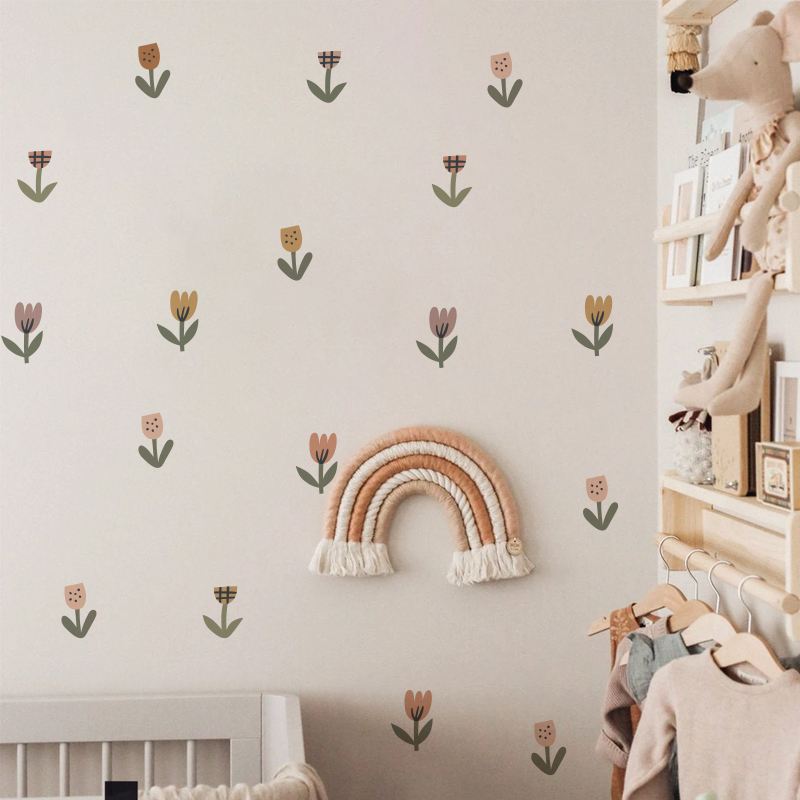 ins北欧花卉波西米亚装饰郁金香卧室背景墙贴纸自粘创意墙壁贴画