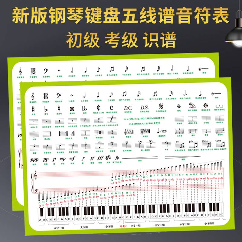 大谱表与钢琴键盘对照表音符乐理表教学室五线谱识谱神器挂图墙贴