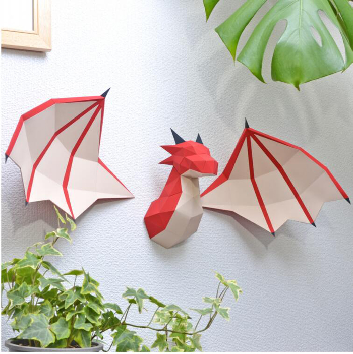 儿童益智DIY立体手工制作折纸飞龙墙壁装饰挂饰3D纸模型纸艺玩具