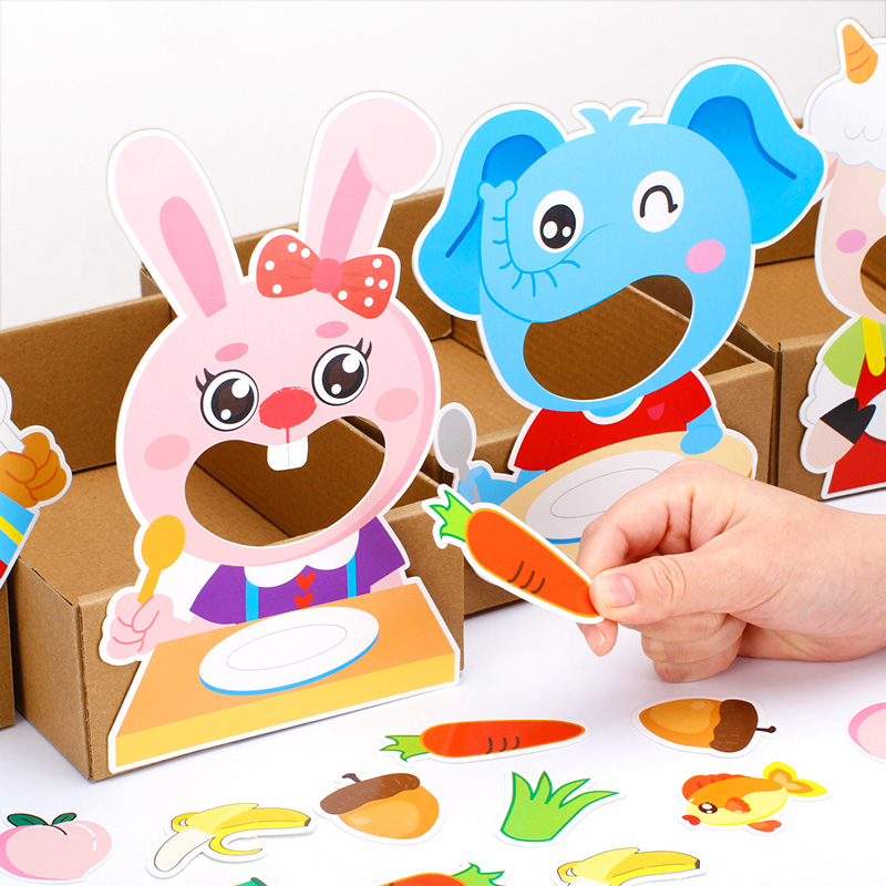 喂小动物吃东西教具儿童手工diy制作材料包半成品早教益智玩具