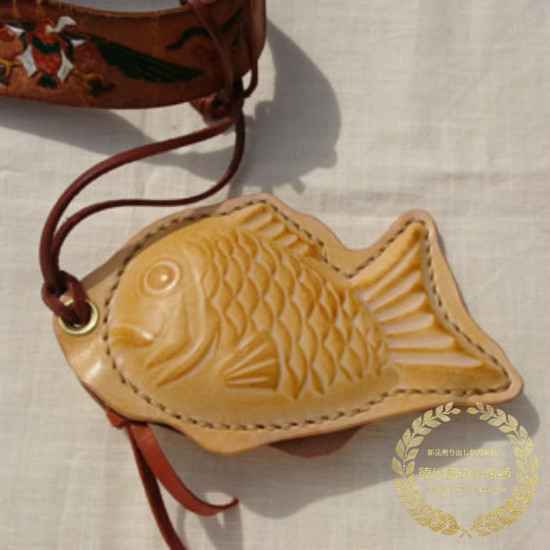 日本代购手工制作稠鱼烧手绳牛皮零钱包硬币包小物收纳包小手包