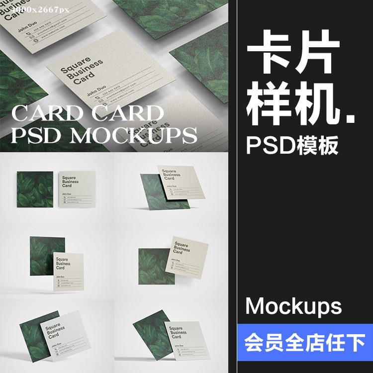 正方形艺术纸片名片卡片传单宣传广告贴图智能样机PSD模板PS素材