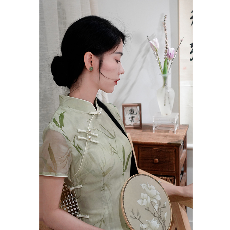 绿竹改良旗袍2024新款年轻新中式夏季日常可穿气质少女绿色连衣裙