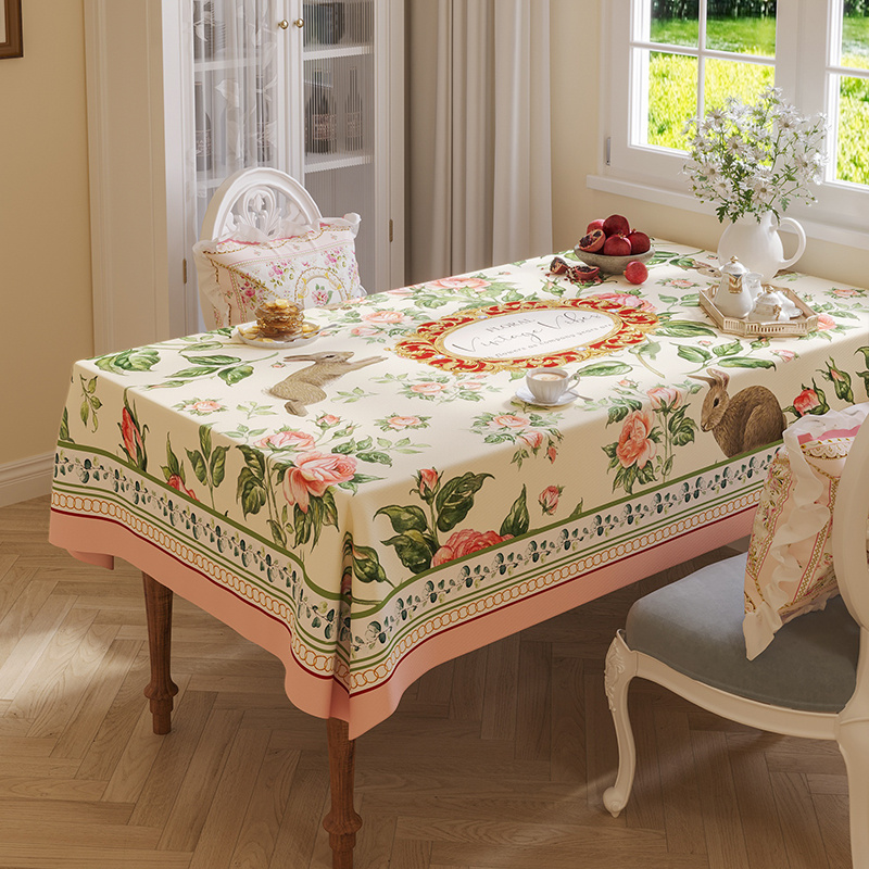 轻奢唯美花园风雪尼尔桌布家用餐桌防水隔热盖布可定制高清印花