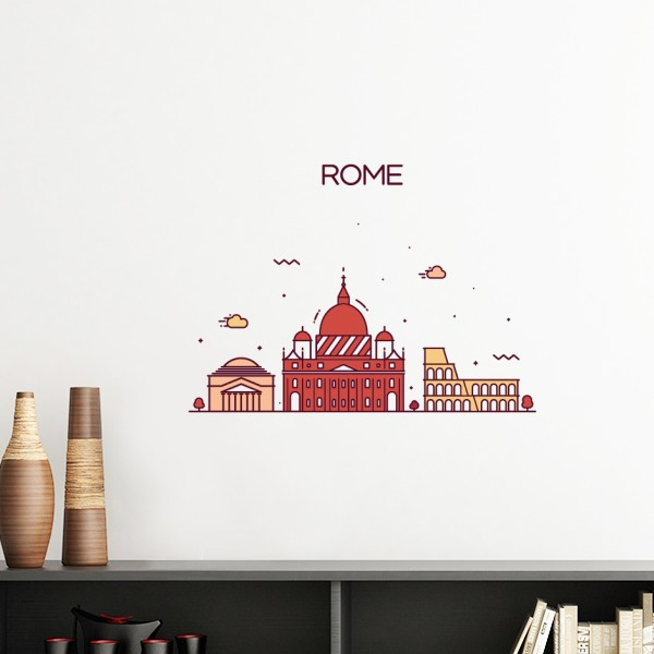 意大利罗马扁平化城市地标图案墙贴壁纸房间贴花
