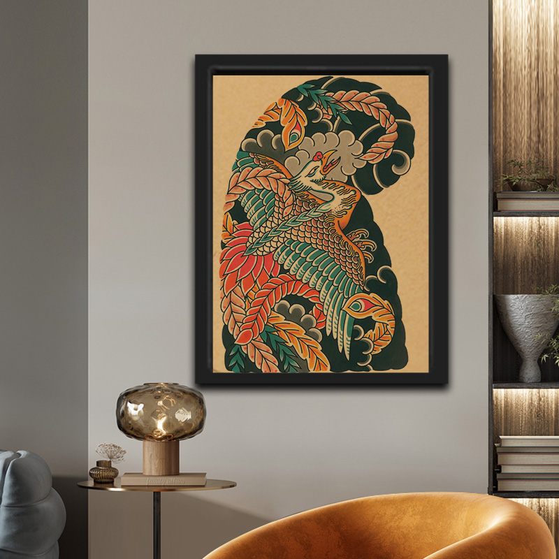 纹身店装饰画日式老传统壁画浮世绘人物半胛手稿挂画复古海报框画