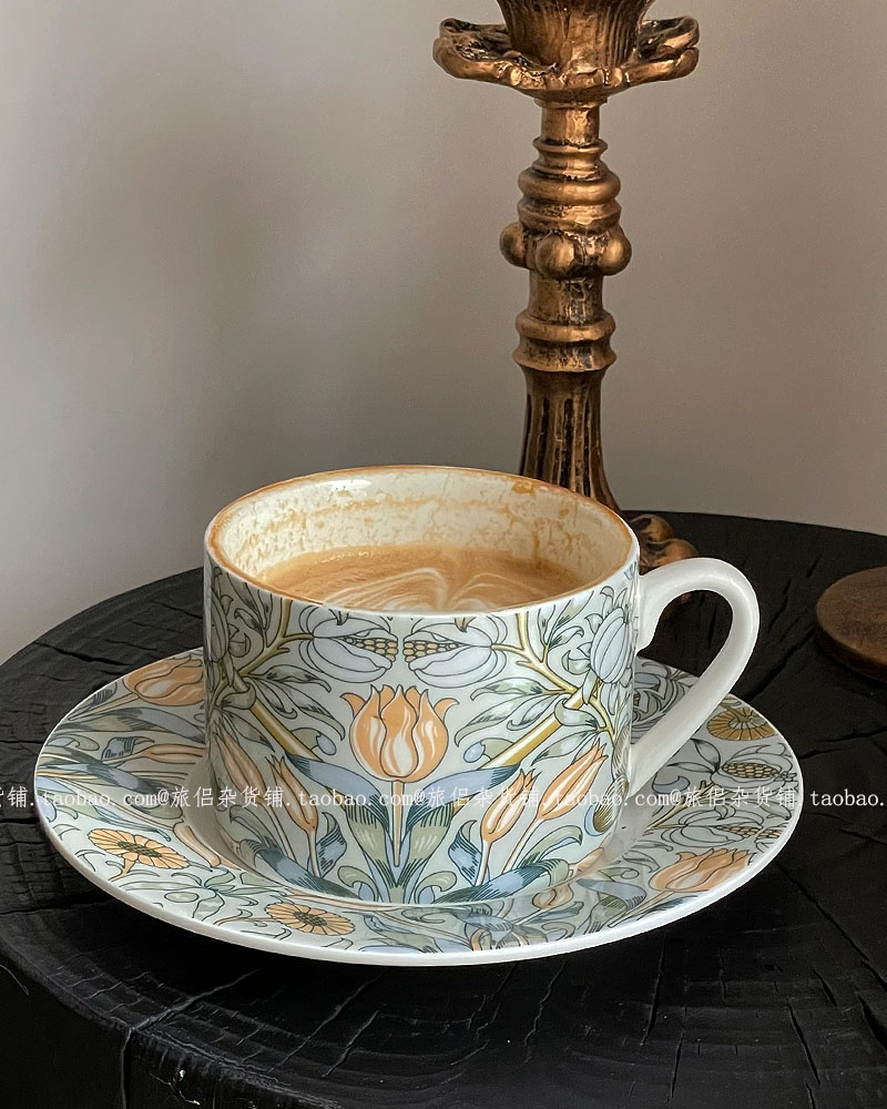 复古法式巴洛克花园陶瓷咖啡杯碟拿铁拉花杯下午茶花茶杯礼物中古