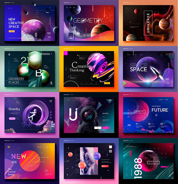科技感渐变宇宙星球航空科幻创意海报背景网页封面PSD设计素材