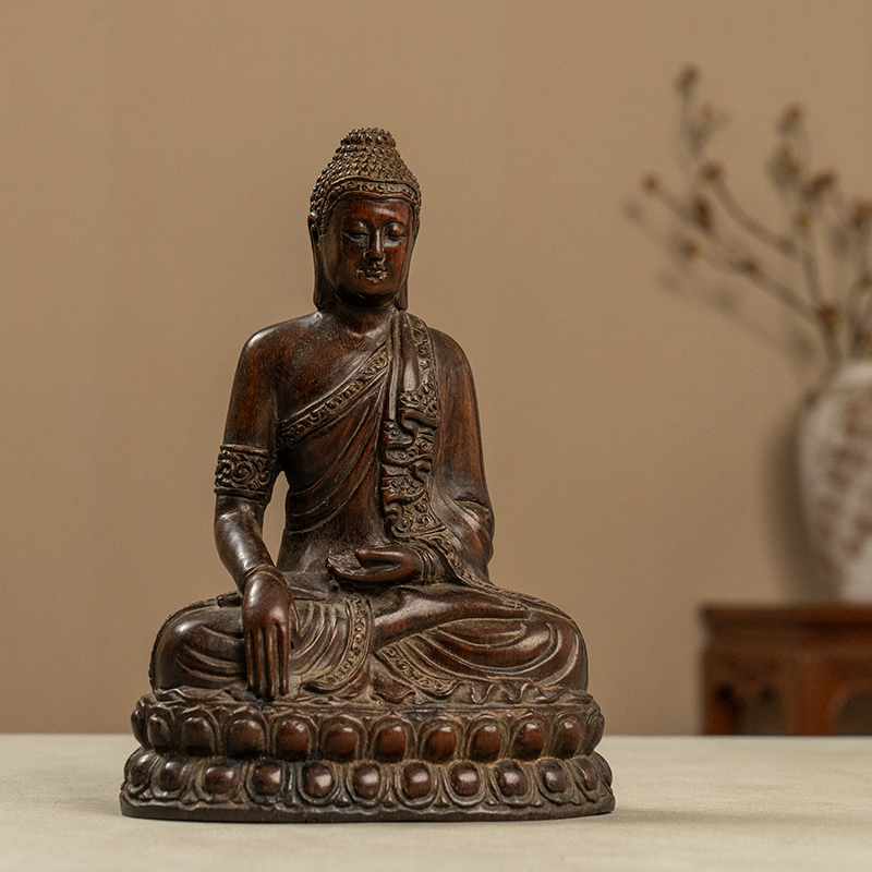 清代红木雕释迦摩尼佛像古董收藏客厅办公室释迦牟尼佛像供奉摆件