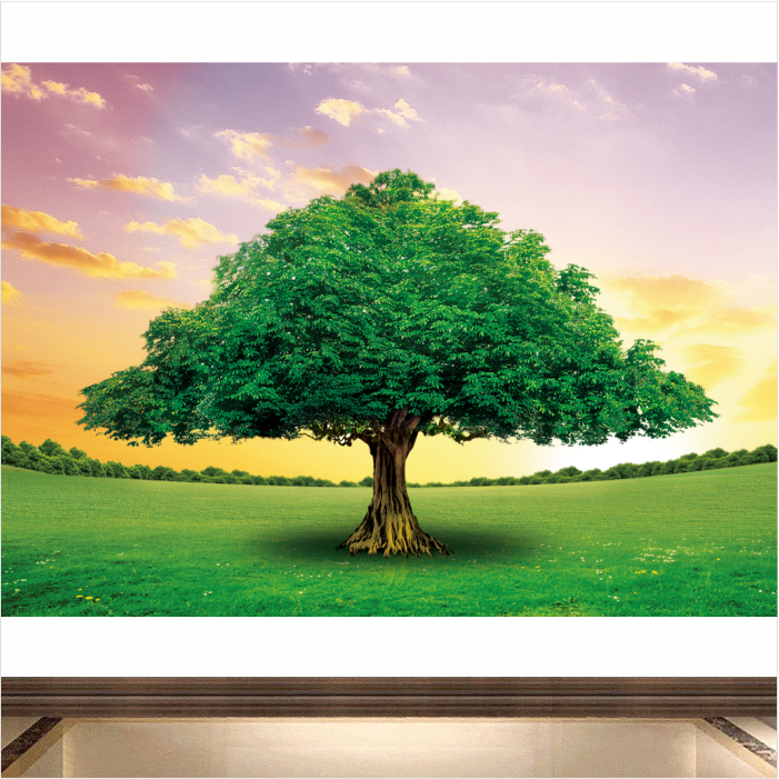 苍天大树墙贴海报一棵大树壁画绿色草地风景画客厅卧室装饰画大树