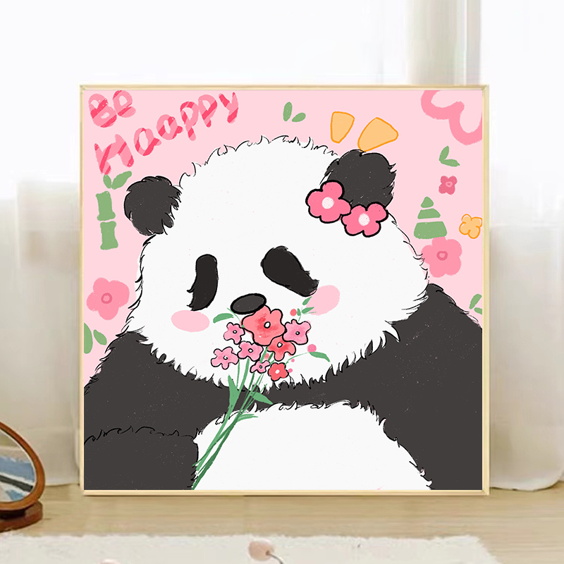 熊猫家族数字油画diy油彩儿童填涂色填充可爱手工丙烯客厅装饰画