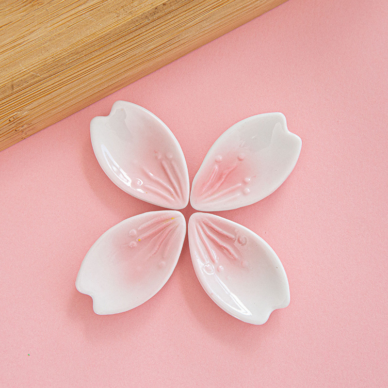 实心陶瓷花朵粉红色花瓣筷架 筷托勺架勺托 餐具架北欧风