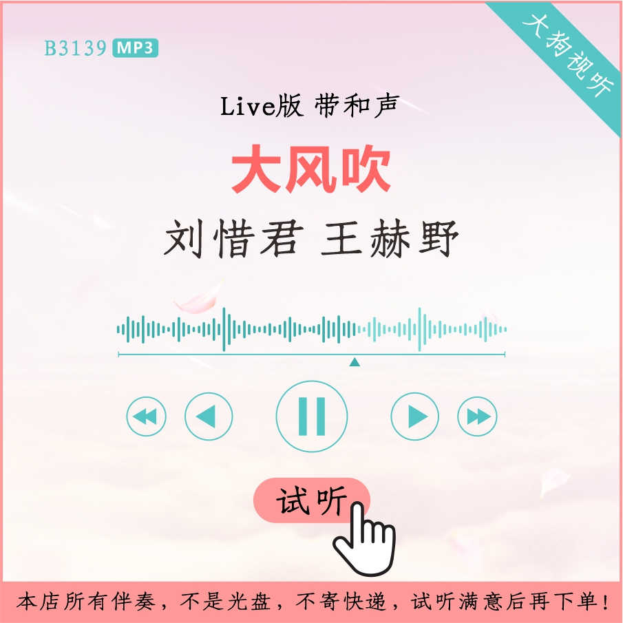 B3139刘惜君 王赫野 大风吹 天赐的声音Live版伴奏 高品质 带和声