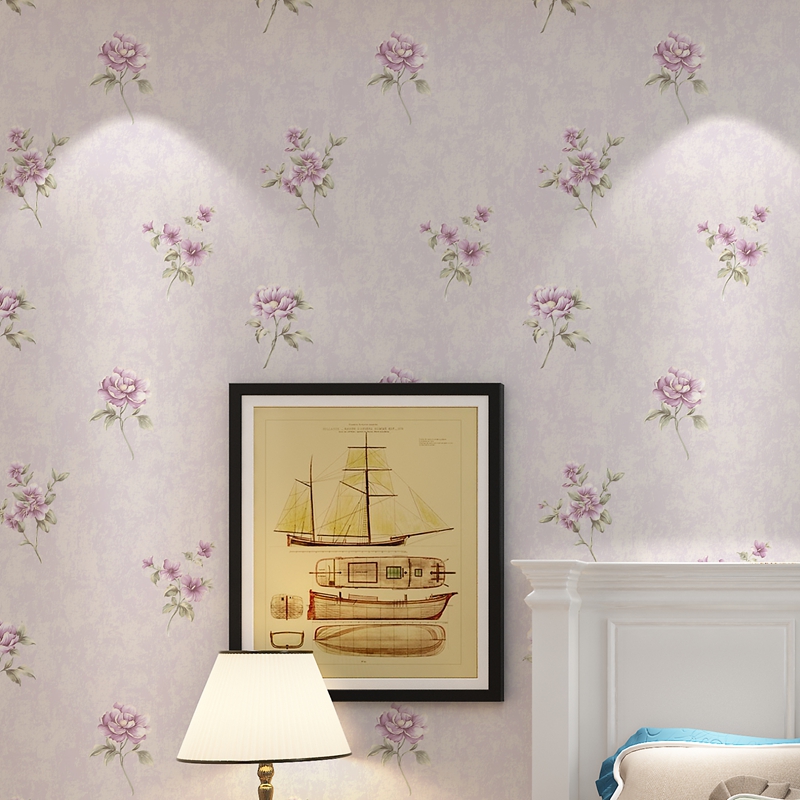 粉紫色3D田园小碎花墙纸 卧室婚房女孩房美容院 温馨简约浮雕壁纸