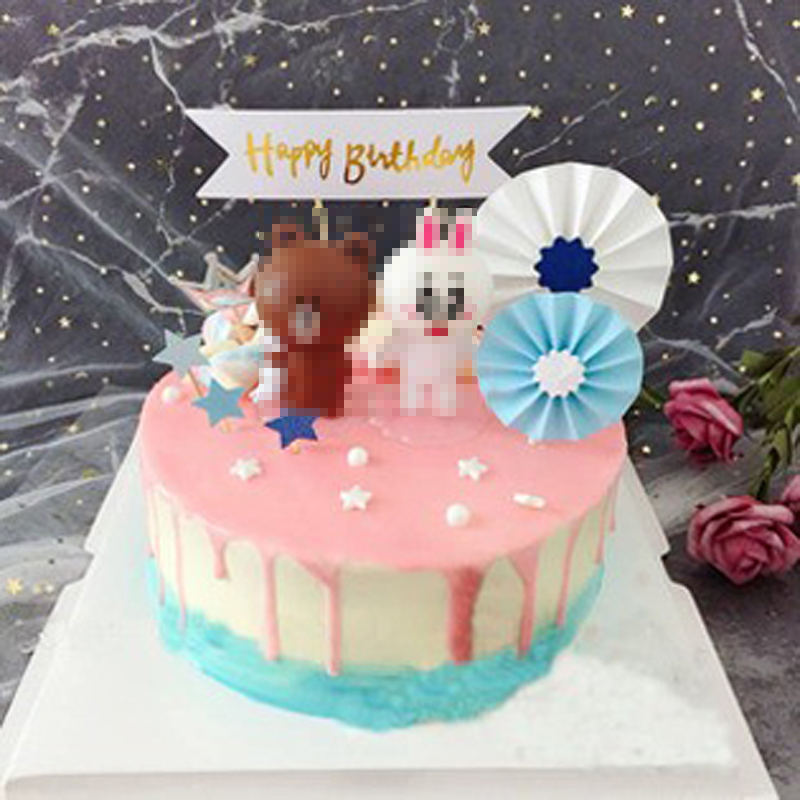 蛋糕装饰摆件布朗熊和可妮兔生日蛋糕配件手办派对玩偶