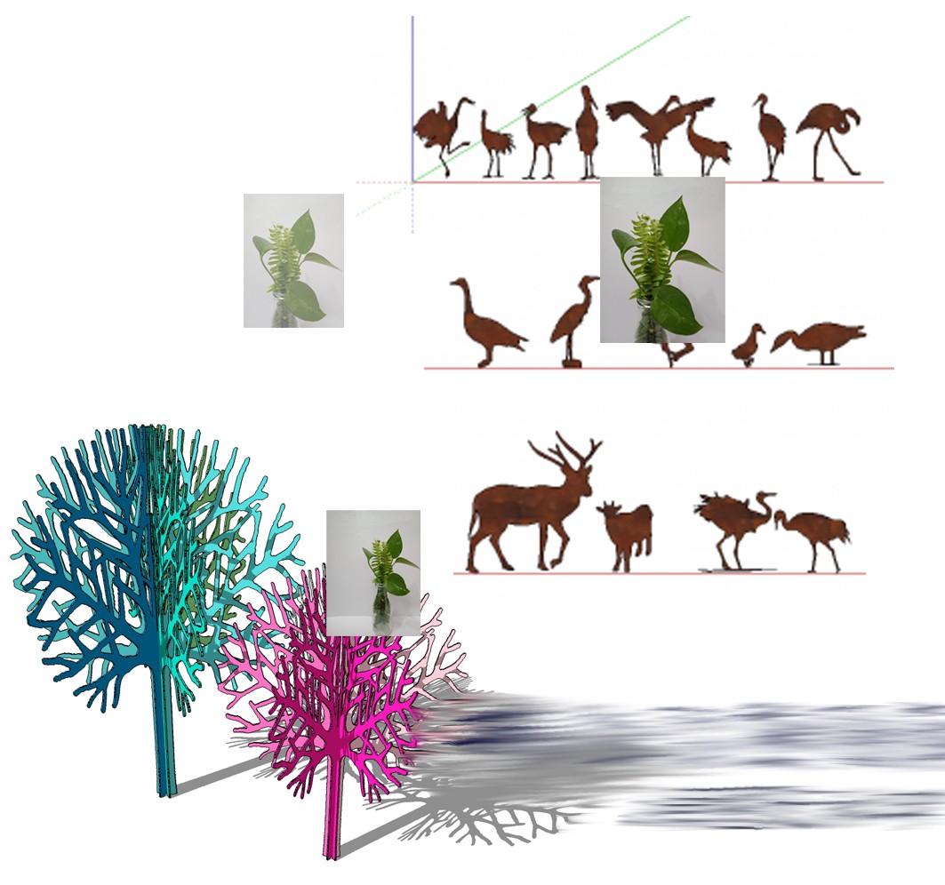 精细树形剪影树形状雕塑麋鹿鸟类剪影雕塑景观小品草图大师SU模型
