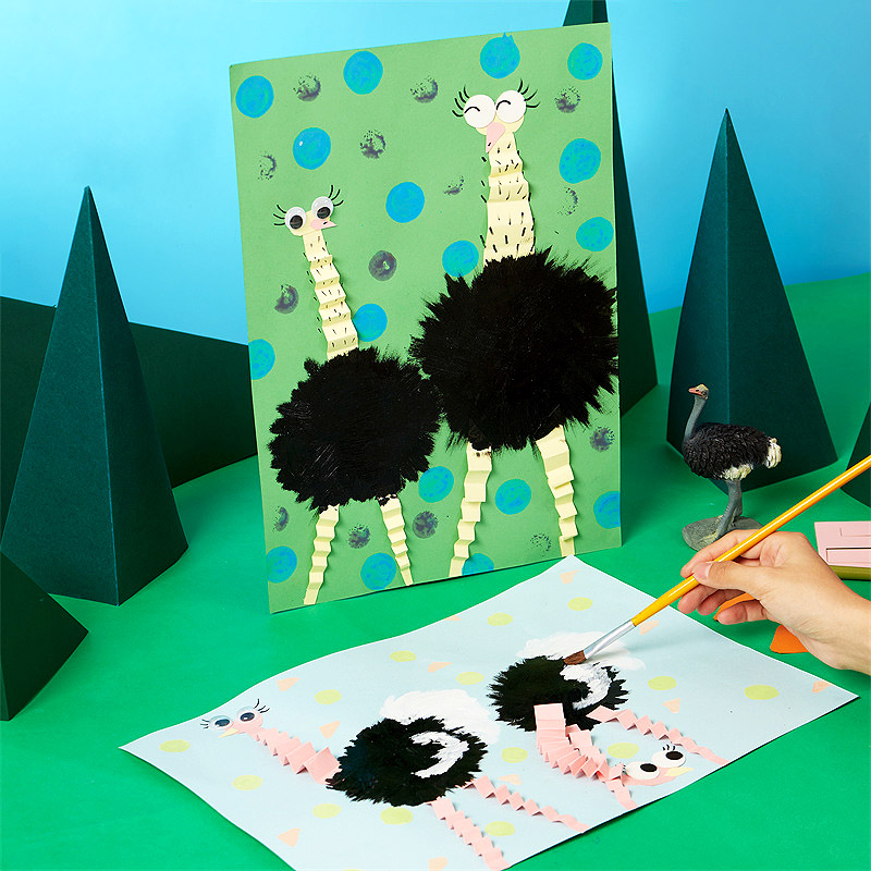 幼儿园儿童可爱的鸵鸟手工制作材料包 彩纸创意粘贴美术春天玩具