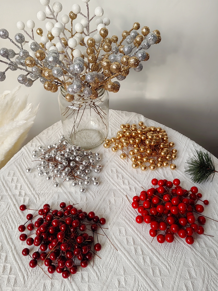 仿真浆果串冬青浆果圣诞装饰红豆樱桃新年金色发财果插花拍摄道具