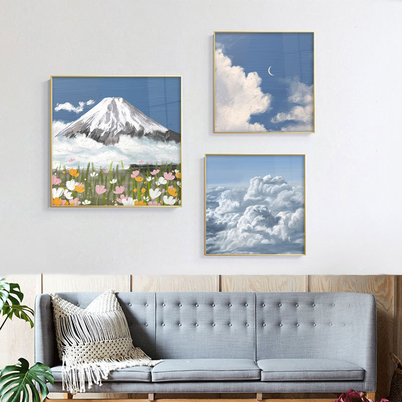 北欧蓝天白云装饰画客厅沙发背景墙组合挂画水彩风景玄关餐厅壁画