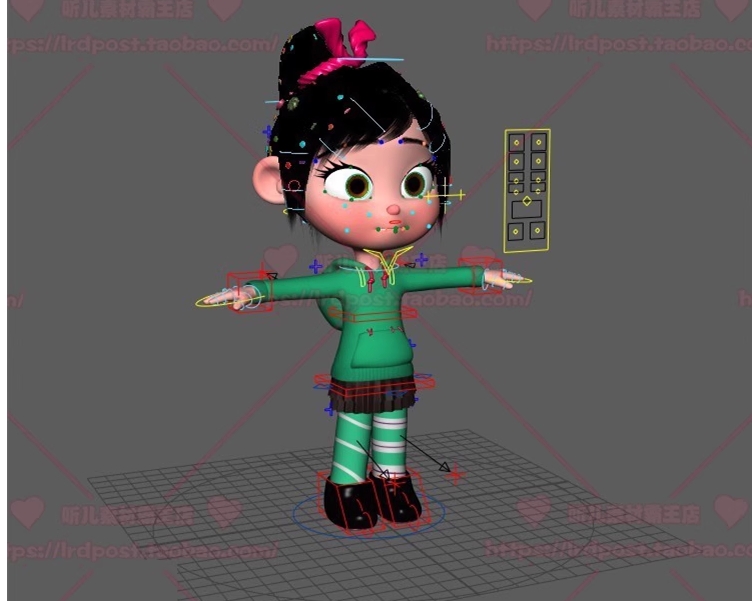 maya动画模型Q版卡通可爱角色人物女孩 ik骨骼绑定蒙皮动画3d素材
