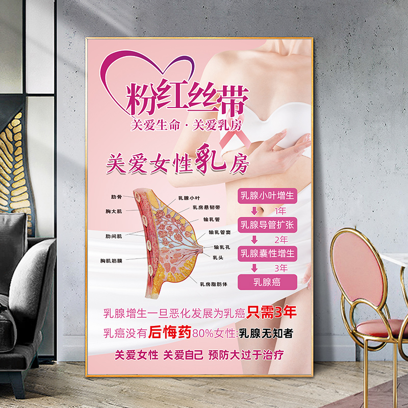 粉红丝带海报挂图粉色丝带广告宣传画乳腺调理胸部保养护理写真