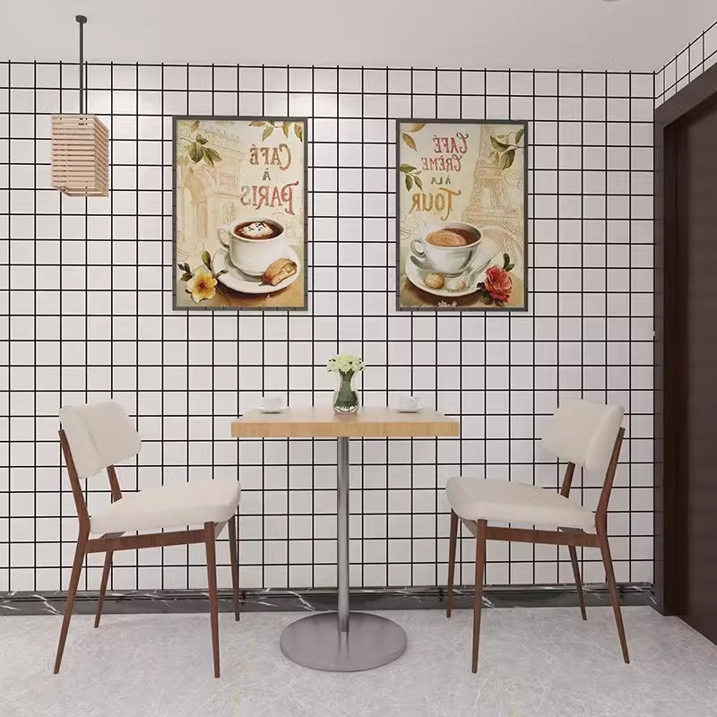 奶茶店专用餐饮店网红壁纸墙纸自粘高级感黑白方格子贴纸店铺装修