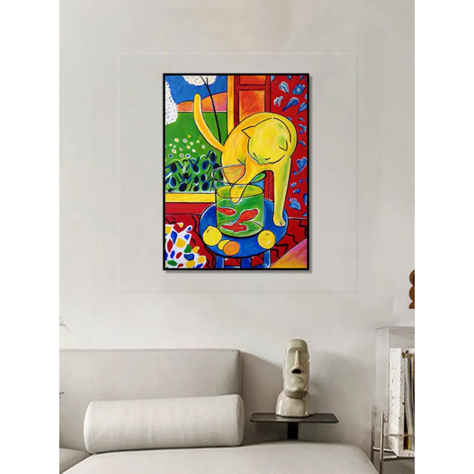 马蒂斯《猫与红鱼》抽象动物喷绘装饰画小众色彩创意卧室玄关挂画