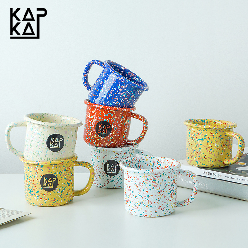土耳其kapka进口泼墨搪瓷杯大容量马克杯创意茶杯子情侣咖啡水杯