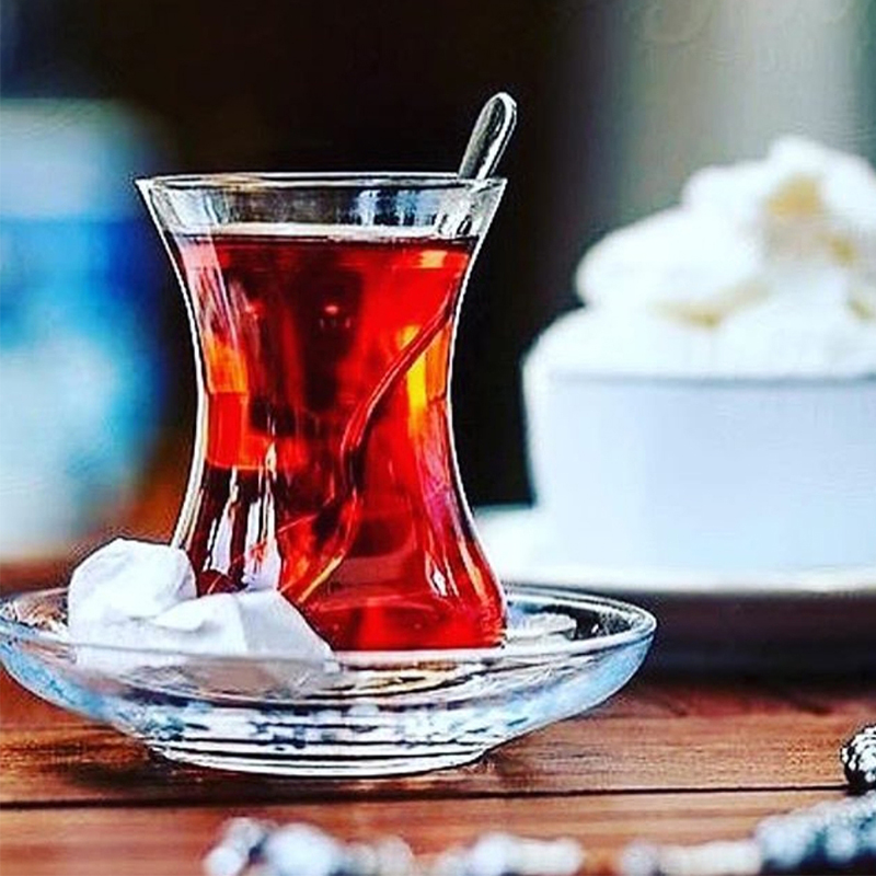 土耳其红茶杯配碟小吃碟布丁咖啡萃取小杯子无铅特色郁金香玻璃杯