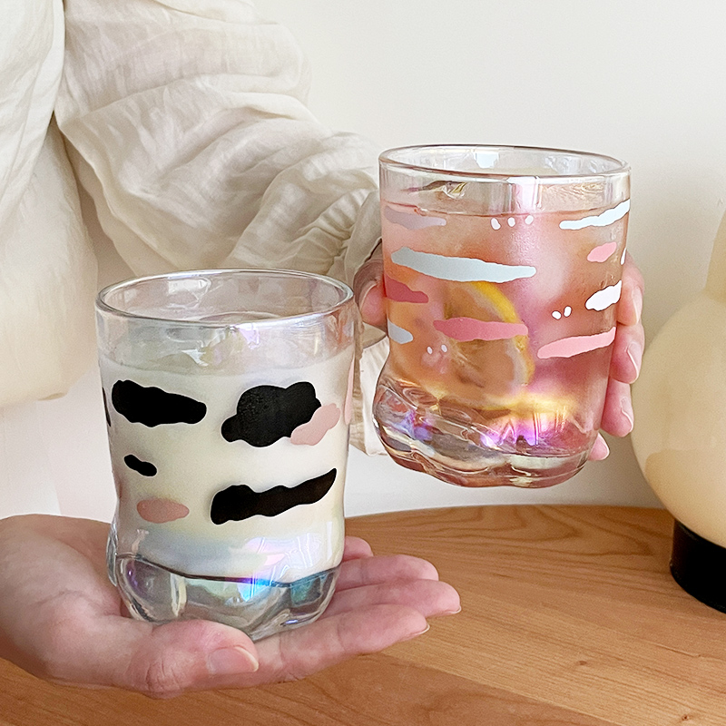 萌趣玻璃杯创意虎爪杯身高颜值女卡通水杯加厚玻璃牛奶杯早餐杯子