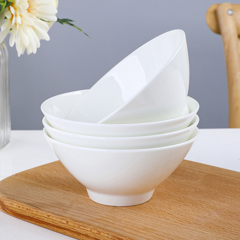 俏宴景德镇陶瓷碗家用新款手绘白色斗笠碗骨瓷面碗简约中式吃饭碗
