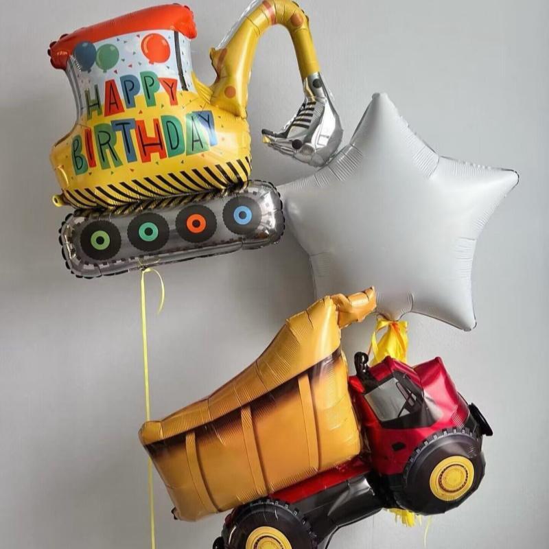 挖土机气球卡通车汽车气球建筑车工程车吊车叉车男孩生日玩具礼物