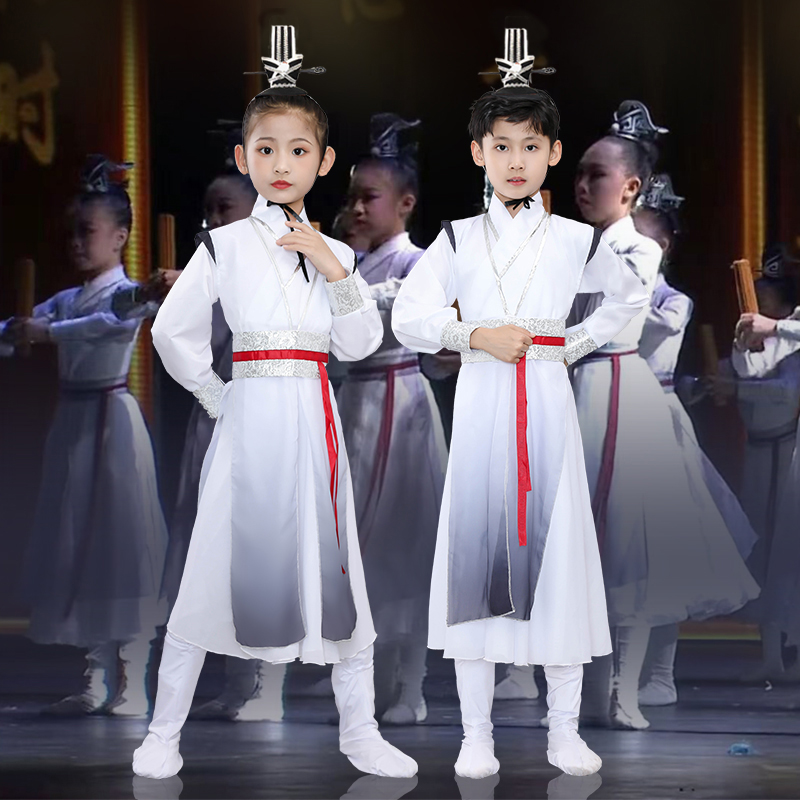 壮志少年行舞蹈演出服儿童三字经水墨朗诵表演中国说古典国学汉服