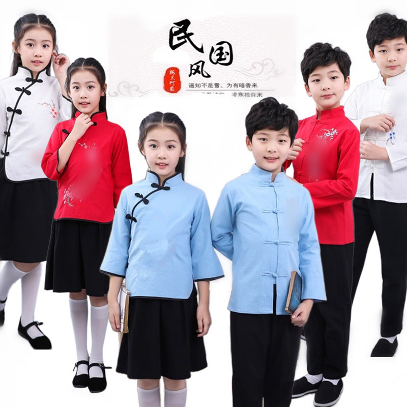 儿童民国学生装演出服棉麻合唱服朗诵民国风运动会少年中国说服装