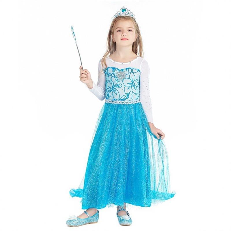 2021圣诞节儿童服装冰雪奇缘公主裙Elsa艾莎女童长袖连衣裙亚马逊
