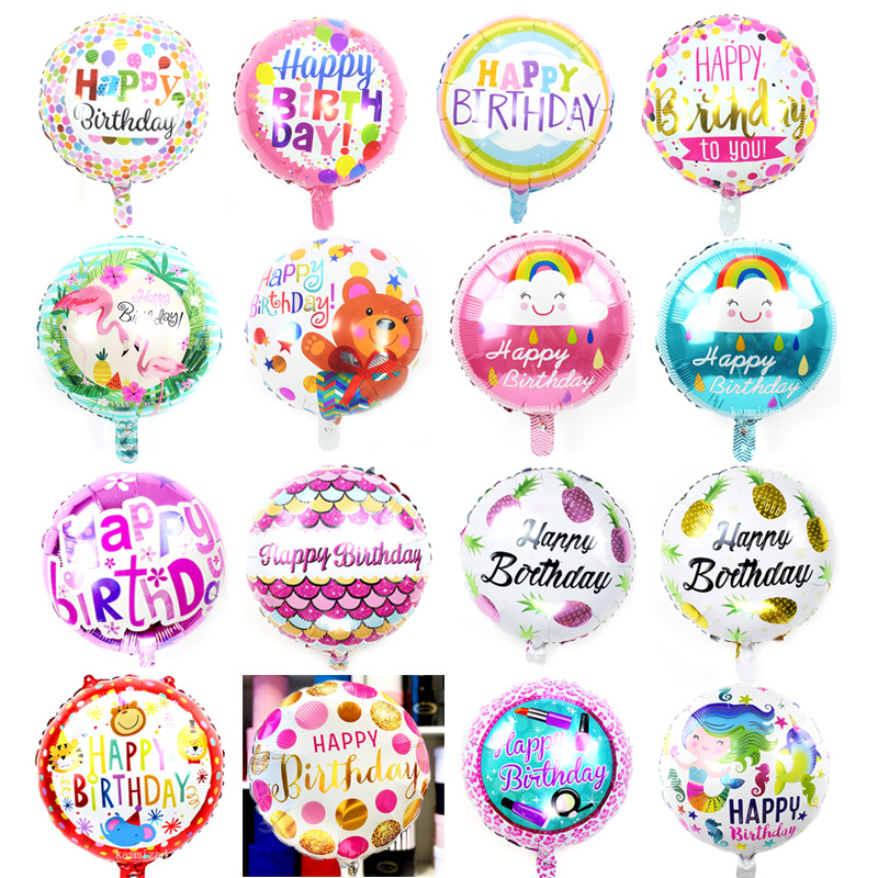 18英寸圆形生日快乐铝膜气球卡通动物氦气球宝宝生日派对布置装饰